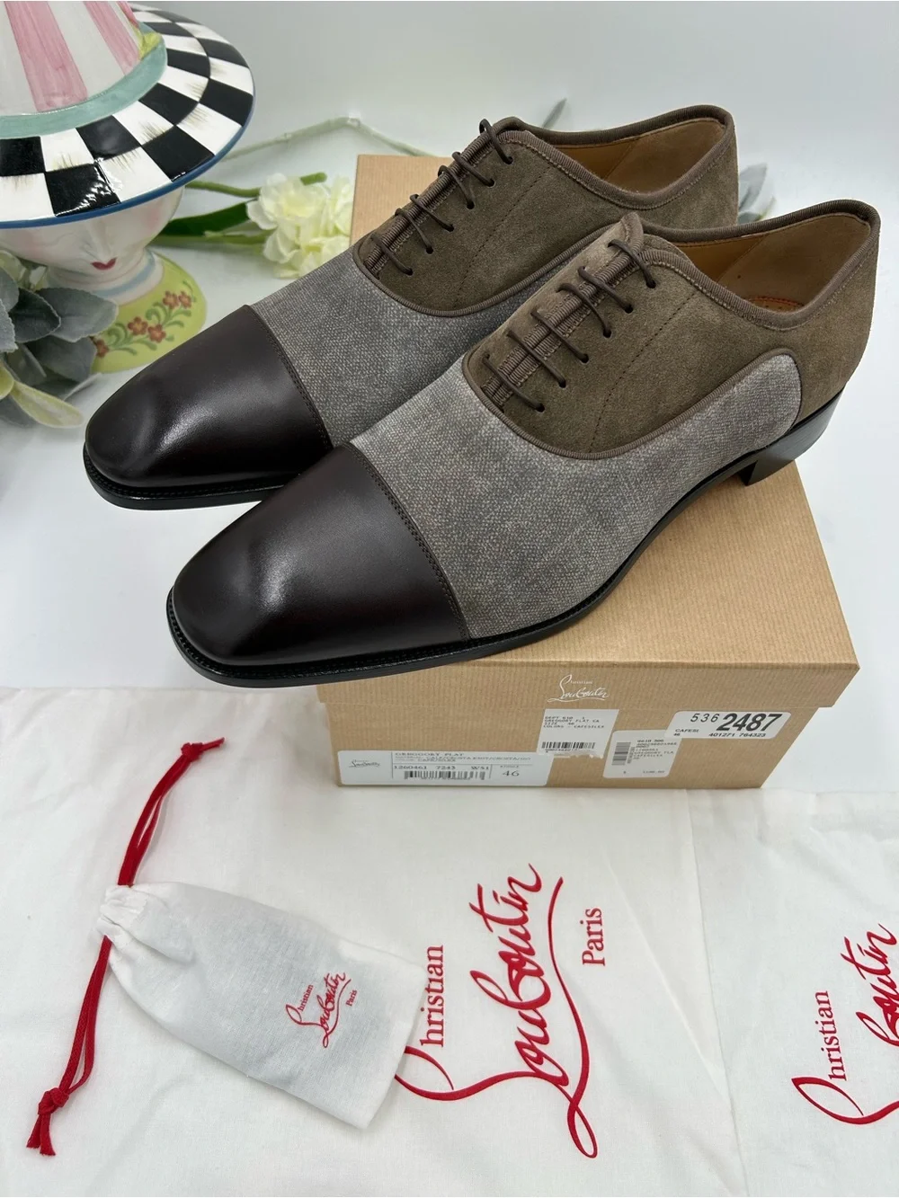 Men's Christian Louboutin Gregory velvet Twill and Leather Oxford's size 46/13
